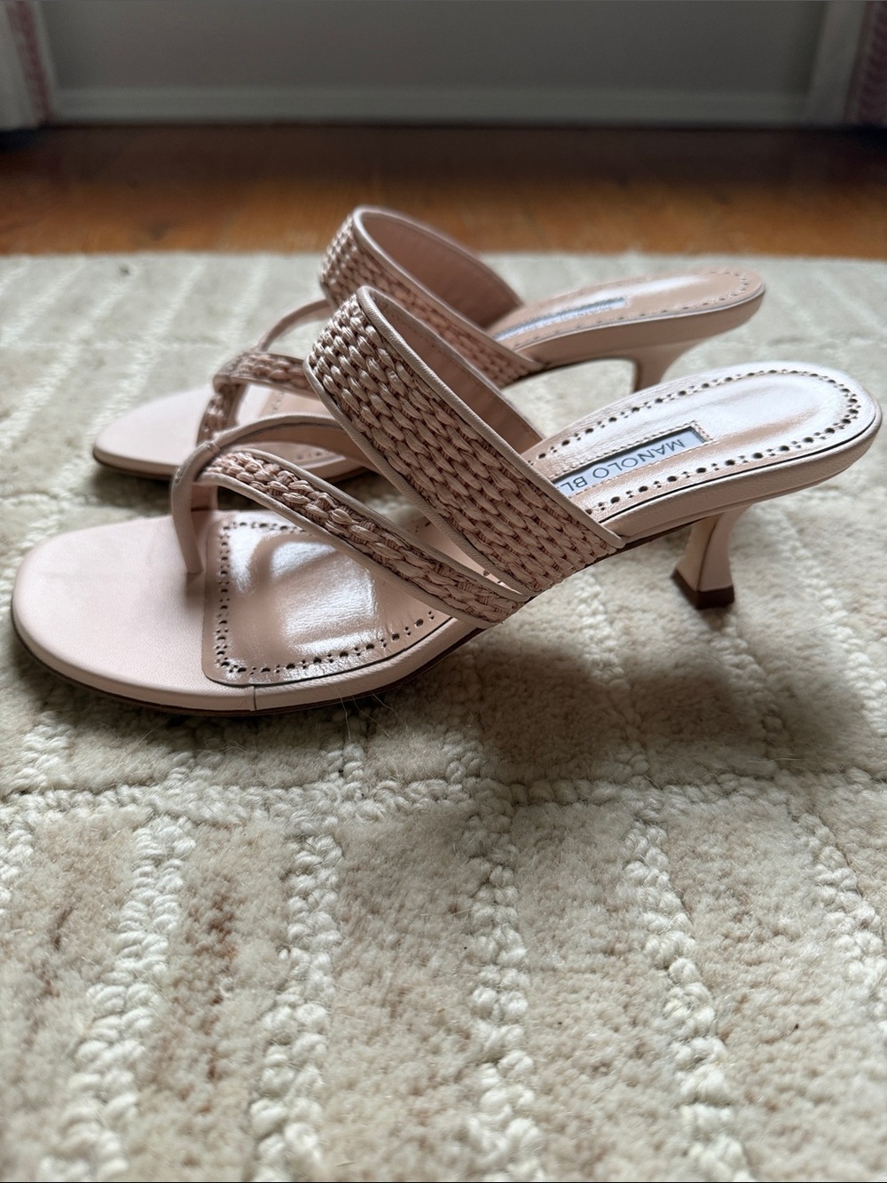 Manolo Blahnik Blush Braided Strap Heeled Sandals